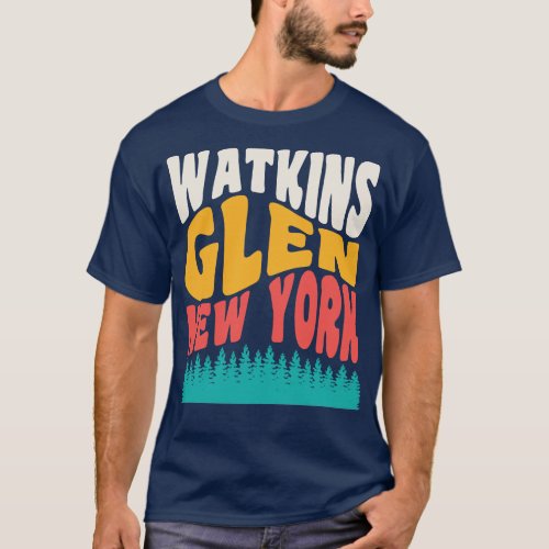 Watkins Glen State Park Hiking New York Retro Typo T_Shirt