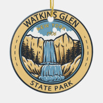 Watkins Glen State Park New York Badge Vintage Ceramic Ornament