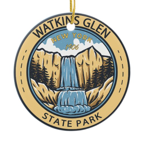 Watkins Glen State Park New York Badge Vintage Ceramic Ornament