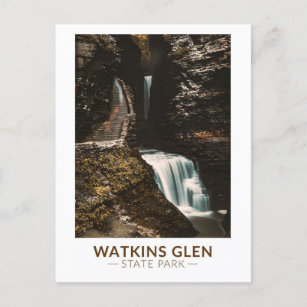 Watkins Glen State Park New York Watercolor Retro Postcard
