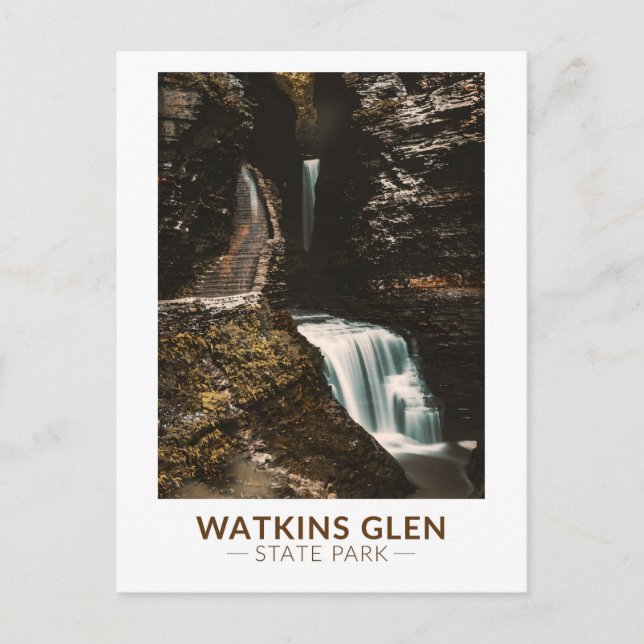 Watkins Glen State Park New York Watercolor Retro Postcard (Front)