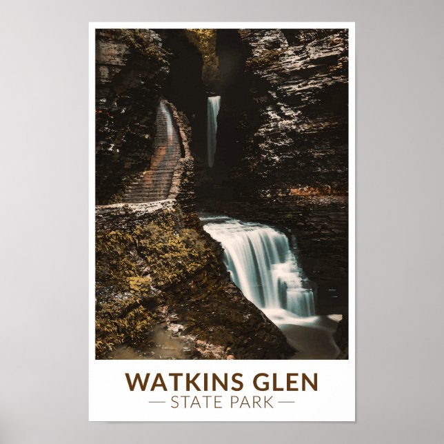 Watkins Glen State Park New York Watercolor Retro Poster (Front)