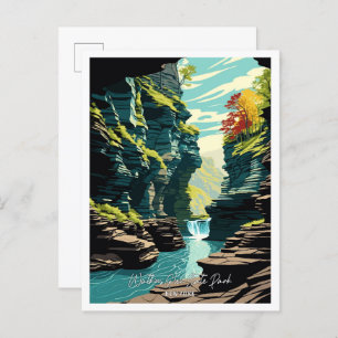 Watkins Glen State Park Travel Illustration Postcard