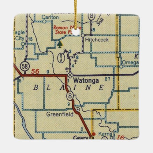 Watonga Oklahoma Vintage Map Ceramic Ornament
