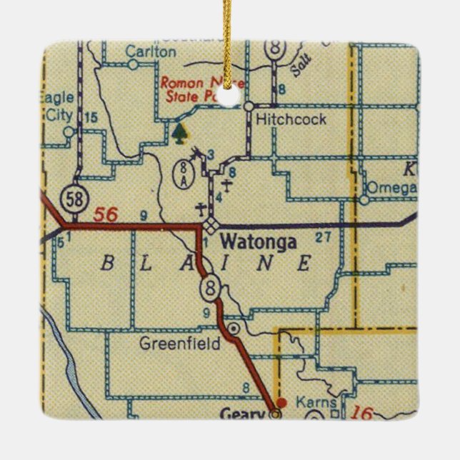 Watonga Oklahoma Vintage Map Ceramic Ornament (Back)