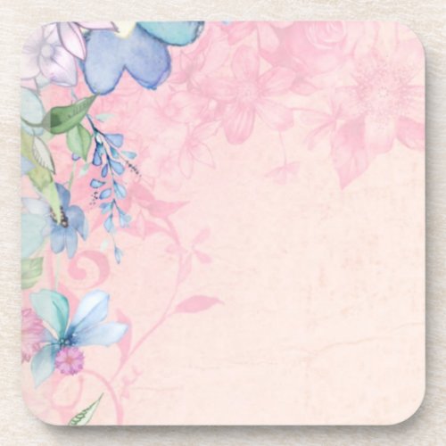 Watrercolor Pink and Blue Floral Wildflowers Drink Coaster