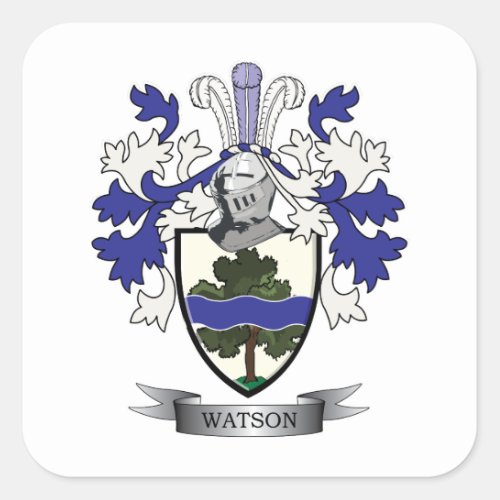 Watson Family Crest Coat of Arms Square Sticker