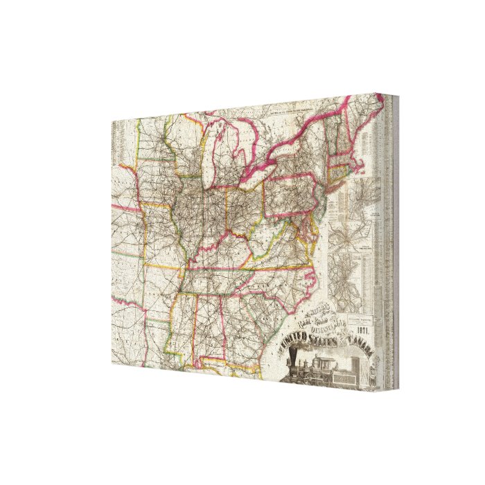 Watson's New Railroad and Distance Map Gallery Wrapped Canvas