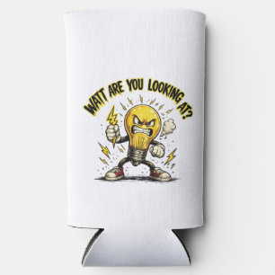 Watt Are You Looking At? Funny Angry Light Bulb Seltzer Can Cooler