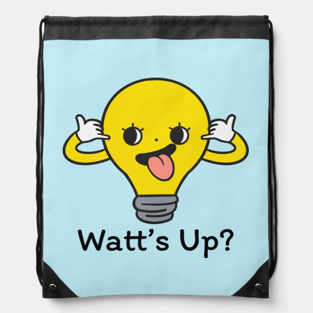 Watt’s Up? Funny Light Bulb Drawstring Backpack (Front)
