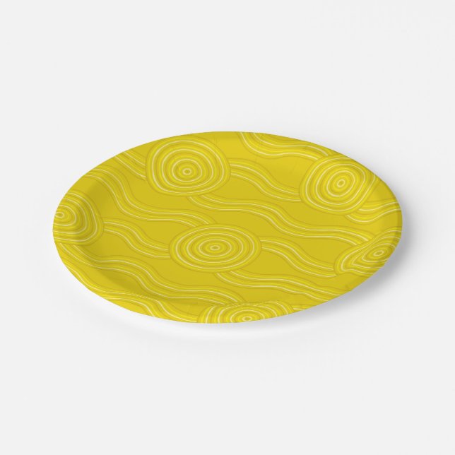 Wattle Australian Dreamtime River Pattern Paper Plates (Angled)