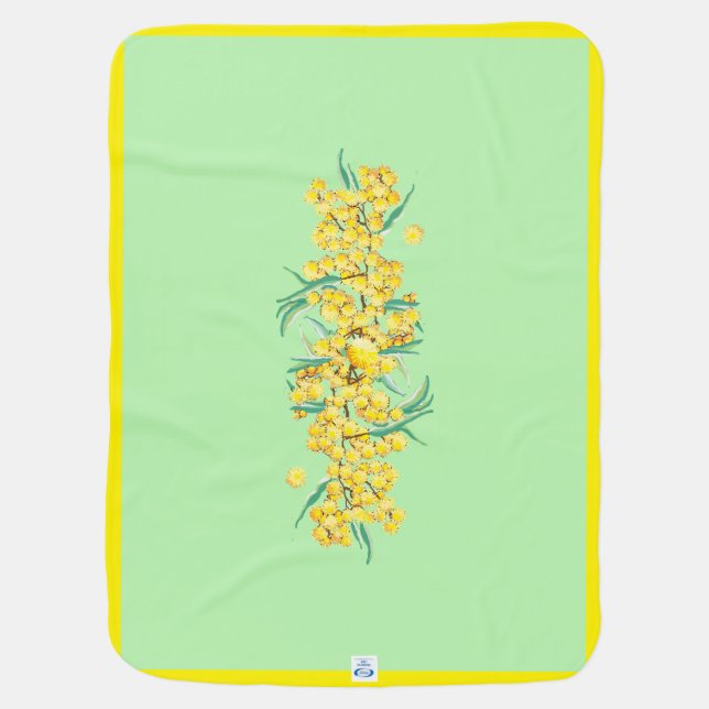 Wattle blossom Aussie baby Blanket (Back)