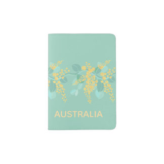 Wattle blossoms Australian Green and gold Passport Holder