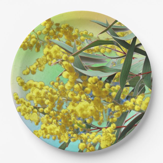 Wattle & Gum Leaves Australian  9" Paper Plates (Front)