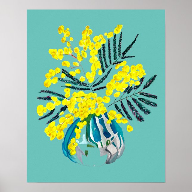 Wattle mimosa modern yellow flower art poster (Front)
