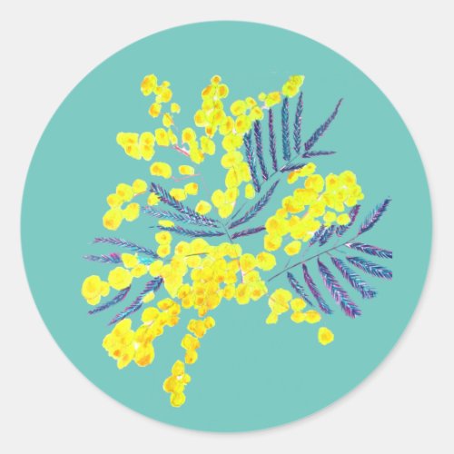 Wattle Mimosa yellow flower art Australia Classic Round Sticker