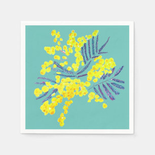 Wattle Mimosa yellow flower art Australia Napkins