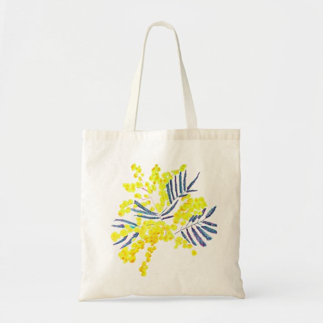 Wattle Mimosa yellow flower art Australia Tote Bag (Front)