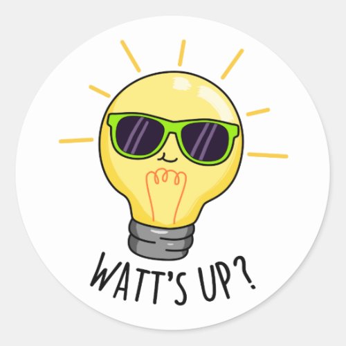 Watts Up Funny Light Bulb Pun  Classic Round Sticker
