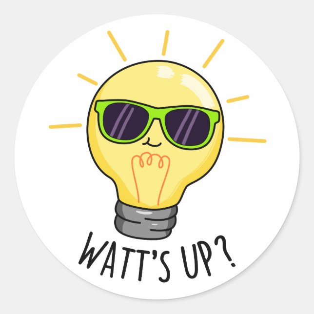 Watts Up Funny Light Bulb Pun  Classic Round Sticker (Front)