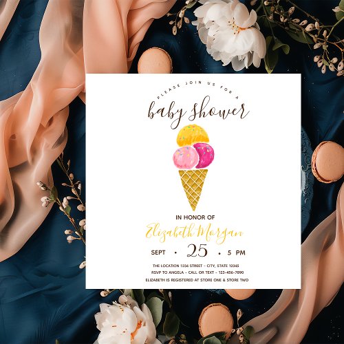 Watwecolor Ice creamStripes Baby Shower  Invitation