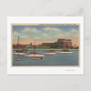 Waukegan, IL - View of Municipal Pumping Station Postcard