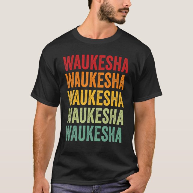 Waukesha County Wisconsin Rainbow Text Design T-Shirt (Front)