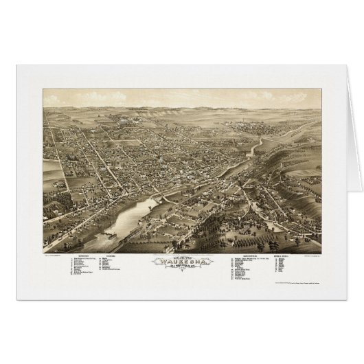 Waukesha, WI Panoramic Map - 1880 Cards (Front Horizontal)
