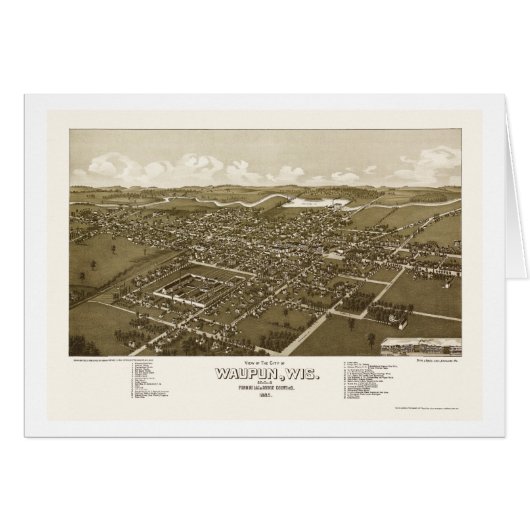 Waupun, WI Panoramic Map - 1885 Cards (Front Horizontal)