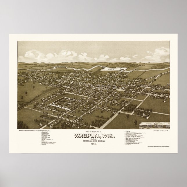 Waupun, WI Panoramic Map - 1885 Poster (Front)