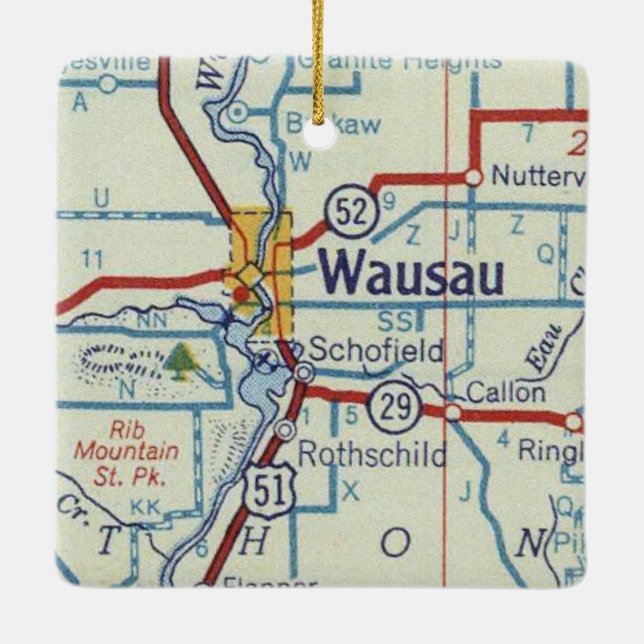 Wausau WI Map Ceramic Ornament (Back)