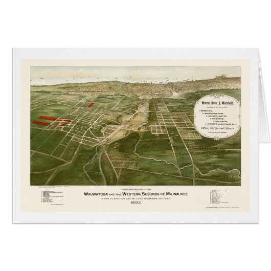 Wauwatosa, WI Panoramic Map - 1892 Cards (Front Horizontal)