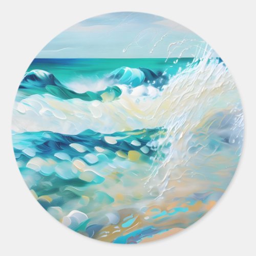 Wave abstract on a beach classic round sticker