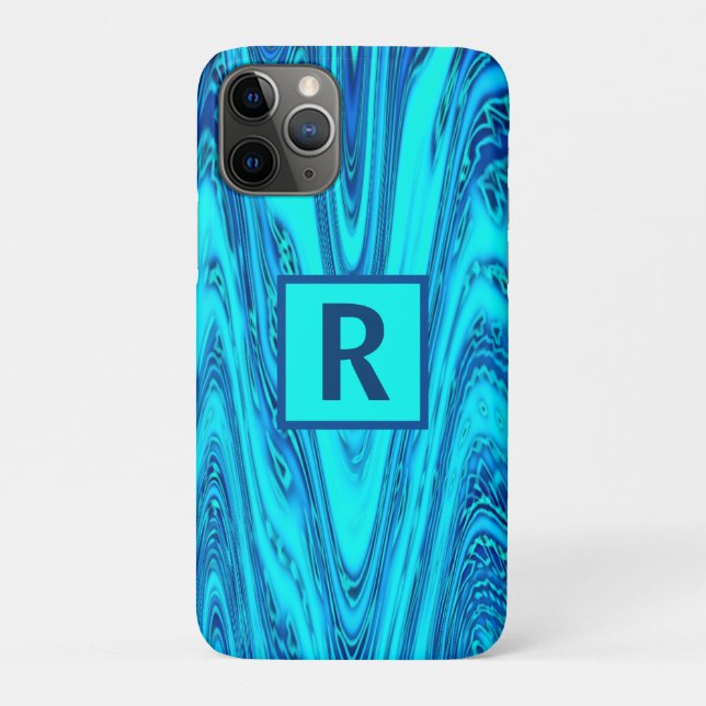 Wave Abstract Patterns Monogram Initials Blue Wavy Case-Mate iPhone Case (Back)