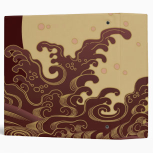 Wave and Full moon, Japanese Design 3 Ring Binder
