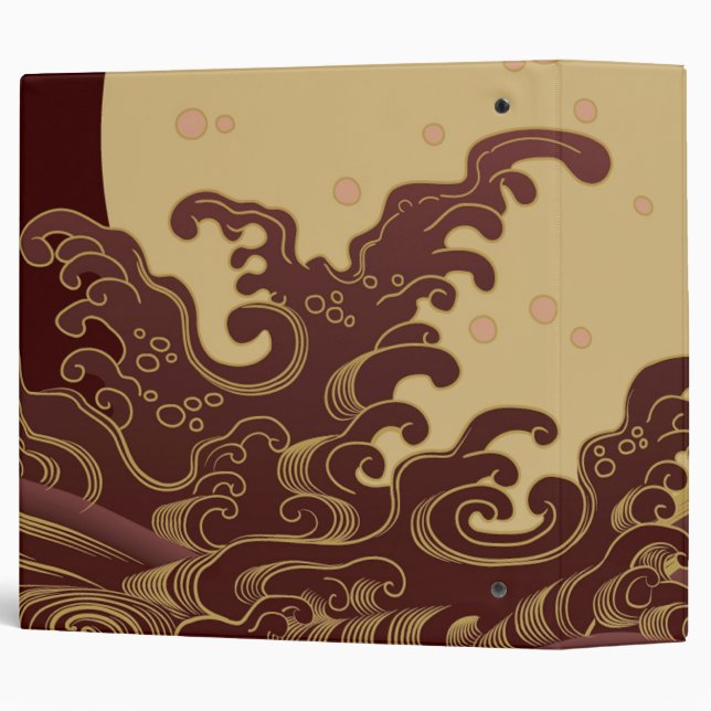 Wave and Full moon, Japanese Design 3 Ring Binder (Back/Spine)
