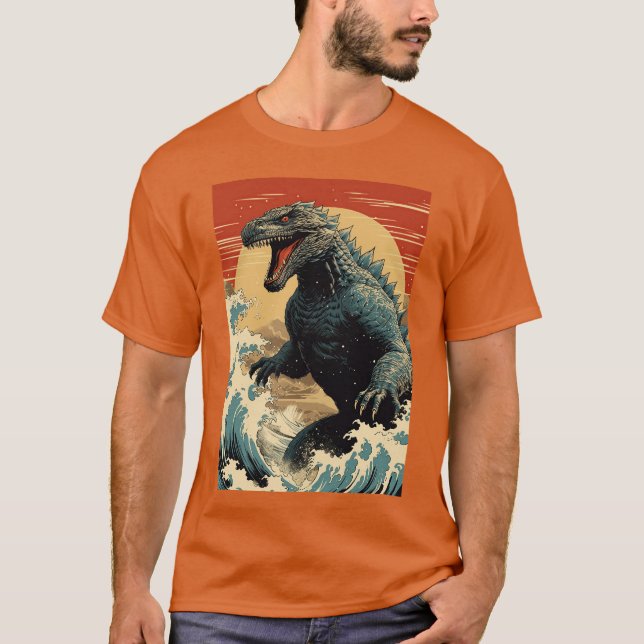 Wave and Godzilla T-Shirt (Front)