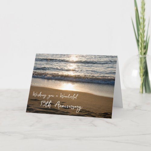 Wave at Sunset 15th Wedding Anniversary Card