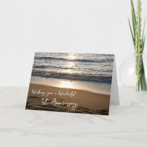Wave at Sunset 1st  Wedding Anniversary Card