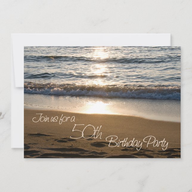 Wave at Sunset 50th Birthday Party Invitation Card (Front)