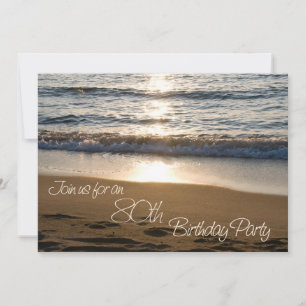 Wave at Sunset 80th Birthday Party Invitation Card