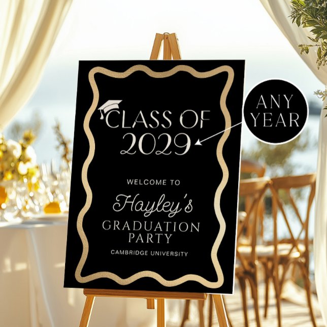 Wave Black Gold Graduation Party Welcome Poster (Creator Uploaded)