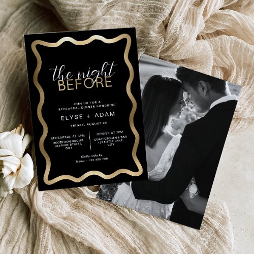 Wave Black Rehearsal Dinner Foil Invitation