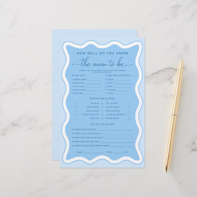 Wave Blue How Well Do You Know The Mom-To-Be Game (Front/Back In Situ)