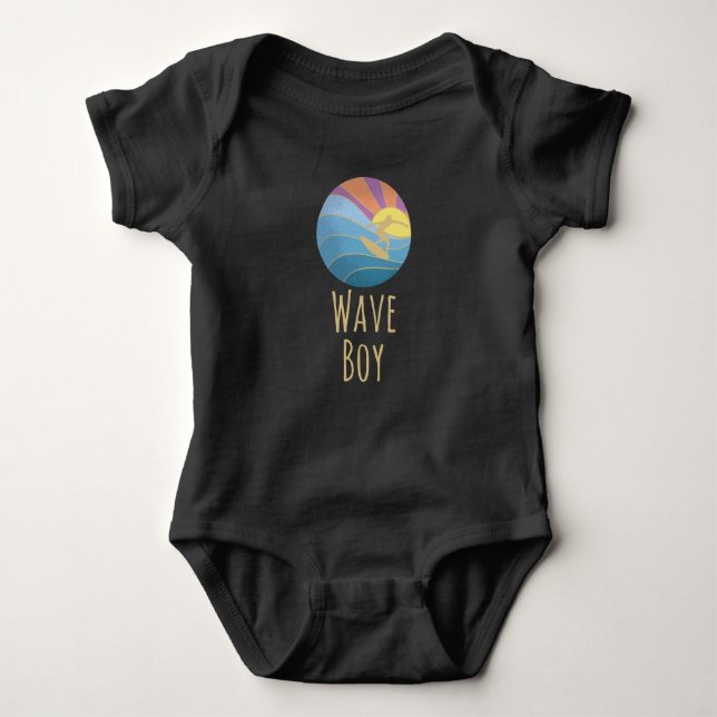 Wave Boy Surfing Surfboard Baby Bodysuit (Front)
