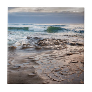 Wave breaking on beach, California Ceramic Tile