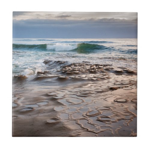 Wave breaking on beach California Ceramic Tile