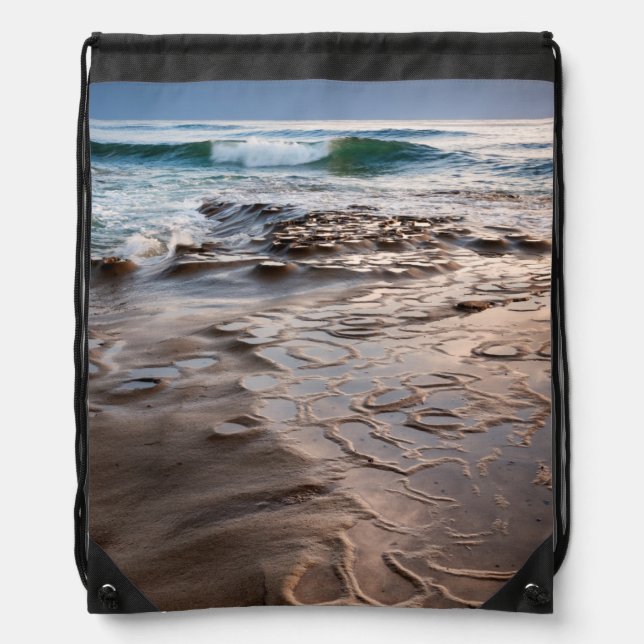Wave breaking on beach, California Drawstring Bag (Front)