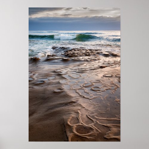 Wave breaking on beach California Poster