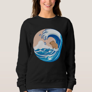 Wave Capybara Surfing  Capibara Animal Sweatshirt